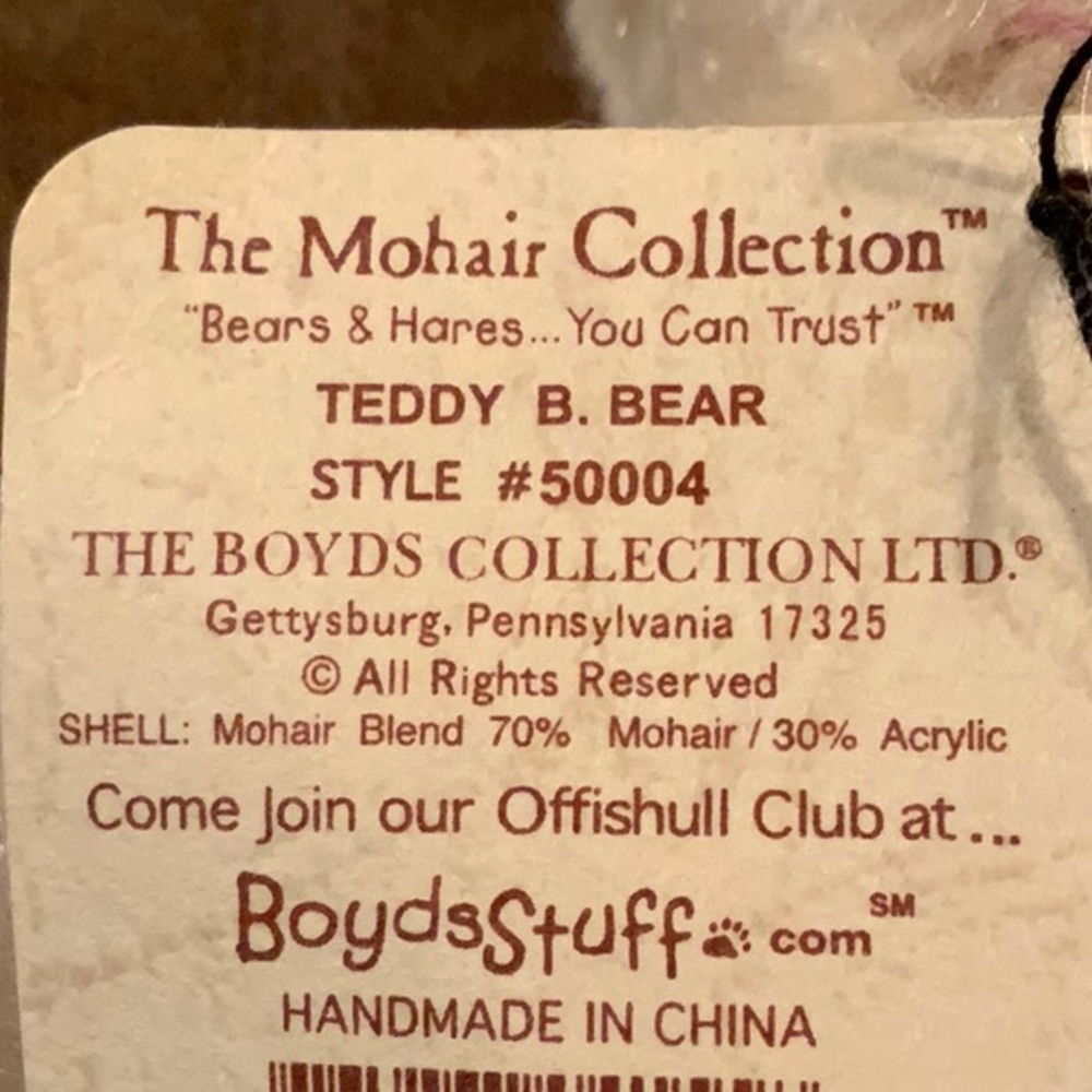 Teddy B. Bear Boyds Bears Collectors Edition Mohair Collection Vintage - Picture 7 of 10